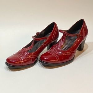 Red ECCO Patent Leather T-Strap Heels